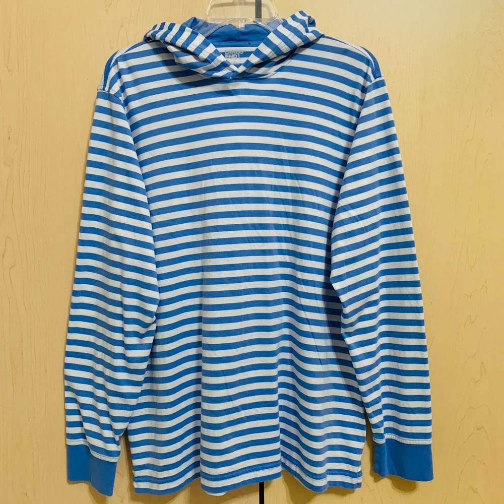 Lands' End‎ Women's Long Sleeve Cotton Hoodie Sweatshirt Top Stripe Blue White L - Picture 6 of 14